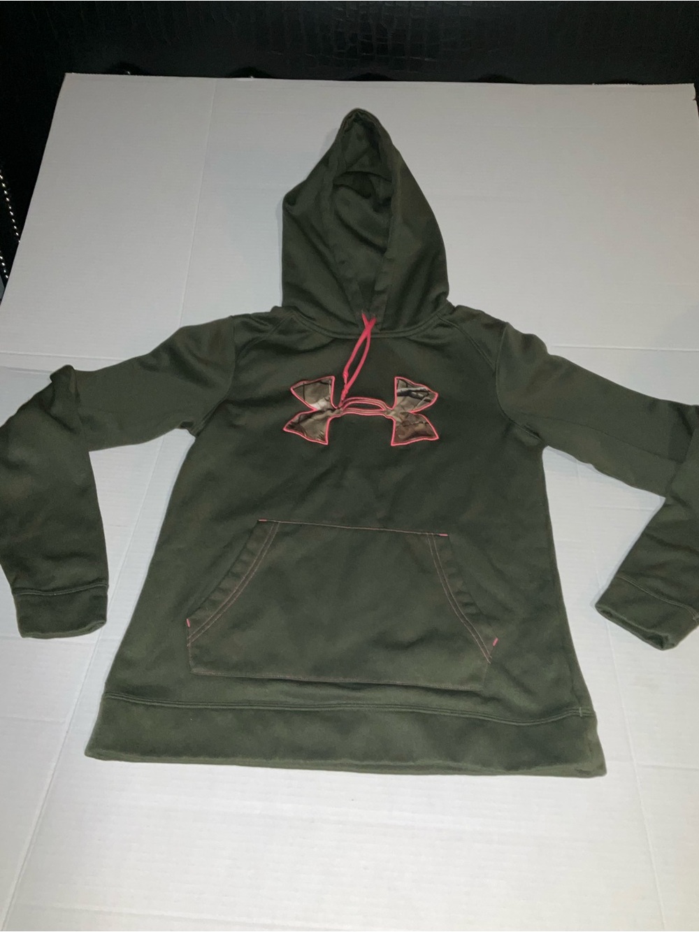 Under Armour Dark Green Hoodie with Pink Trim